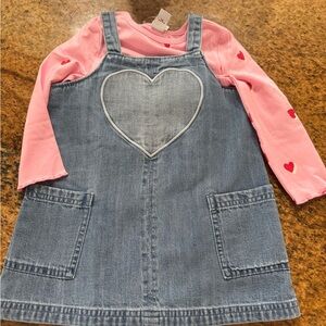 Old navy Denim Heart Dress with Pink Long Sleeve baby toddler 18-24m nwt